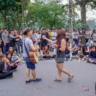Walking street around Hoan Kiem Lake in Hanoi