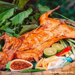 Vietnamese grilled rabbit served with herbs, lime and dipping sauce