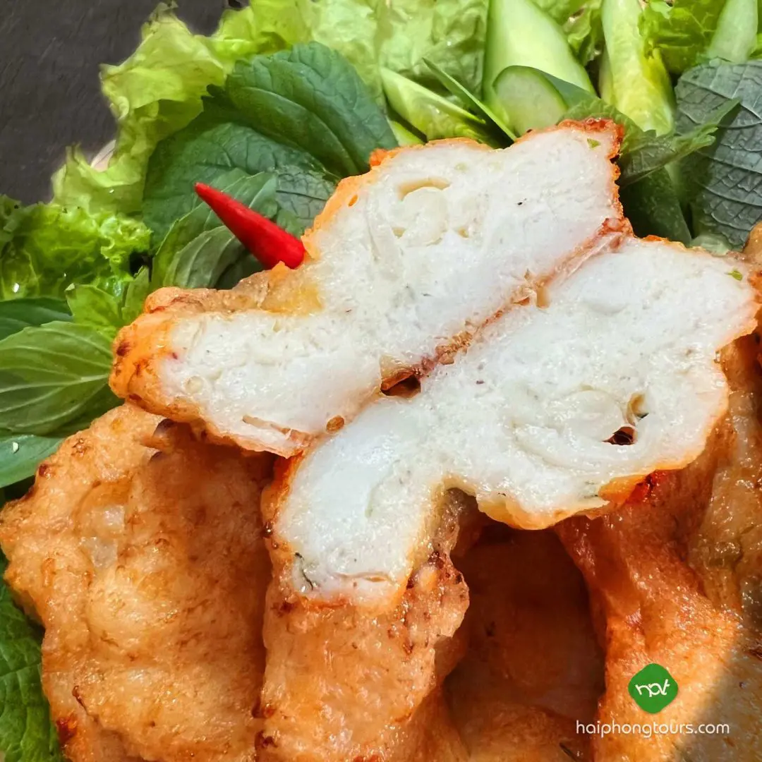Golden Halong squid cakes called chả mực