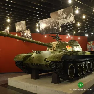 T-54B tank number 843 displayed inside the Vietnam Military History Museum